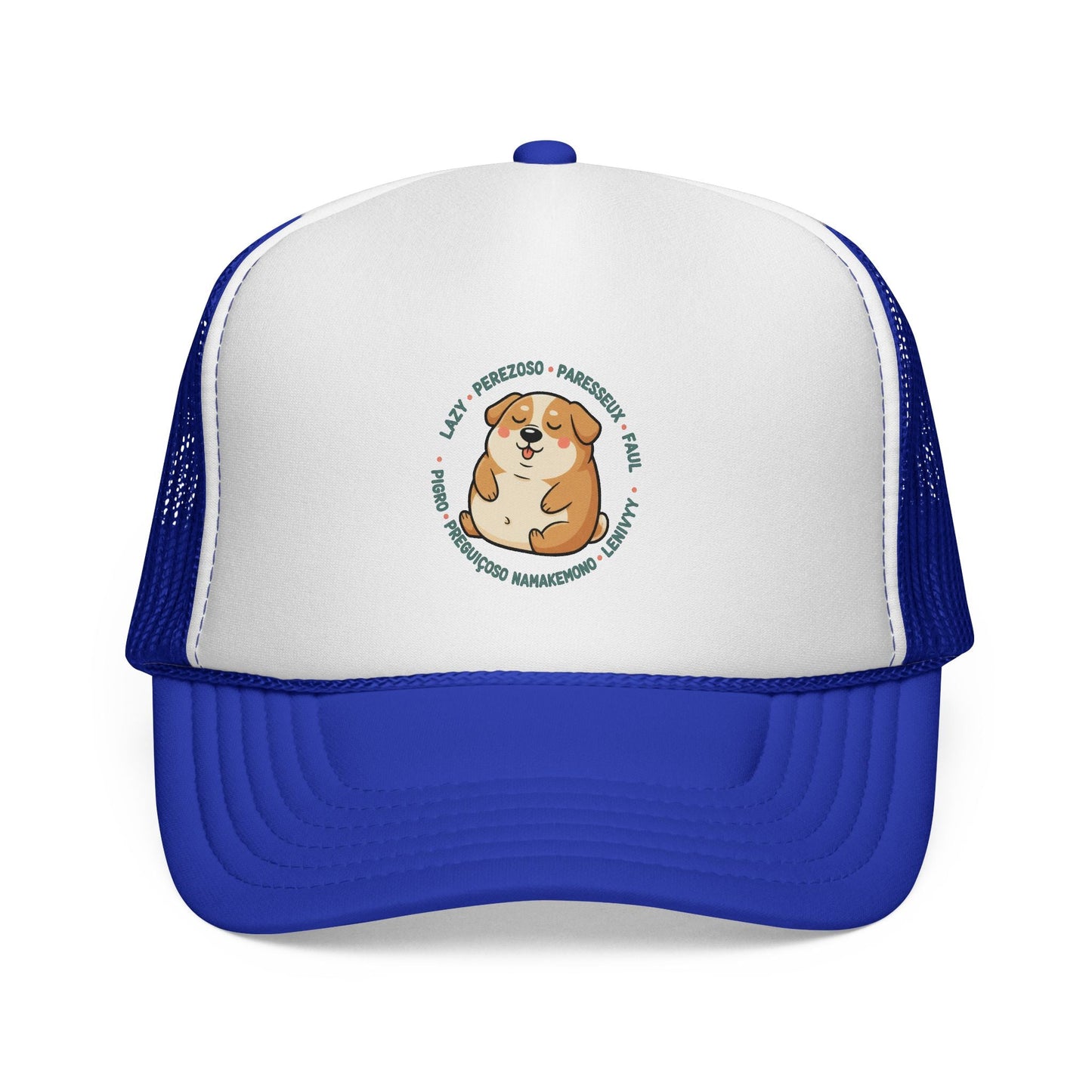 Funny Dog Meme Trucker Cap — "Fat Lazy" Multilingual Design (8 Languages)