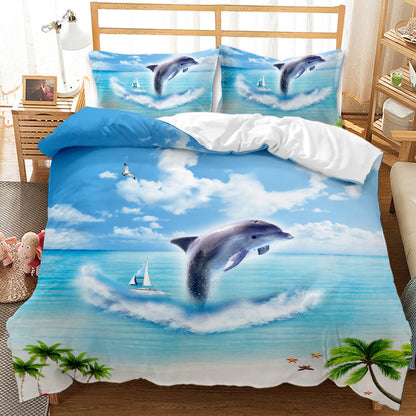 Underwater World Whale Shark Cross-Border Foreign Trade Quilt Cover Three-Piece Set Four-Piece 3D Digital Printing Brushed BeddingSet