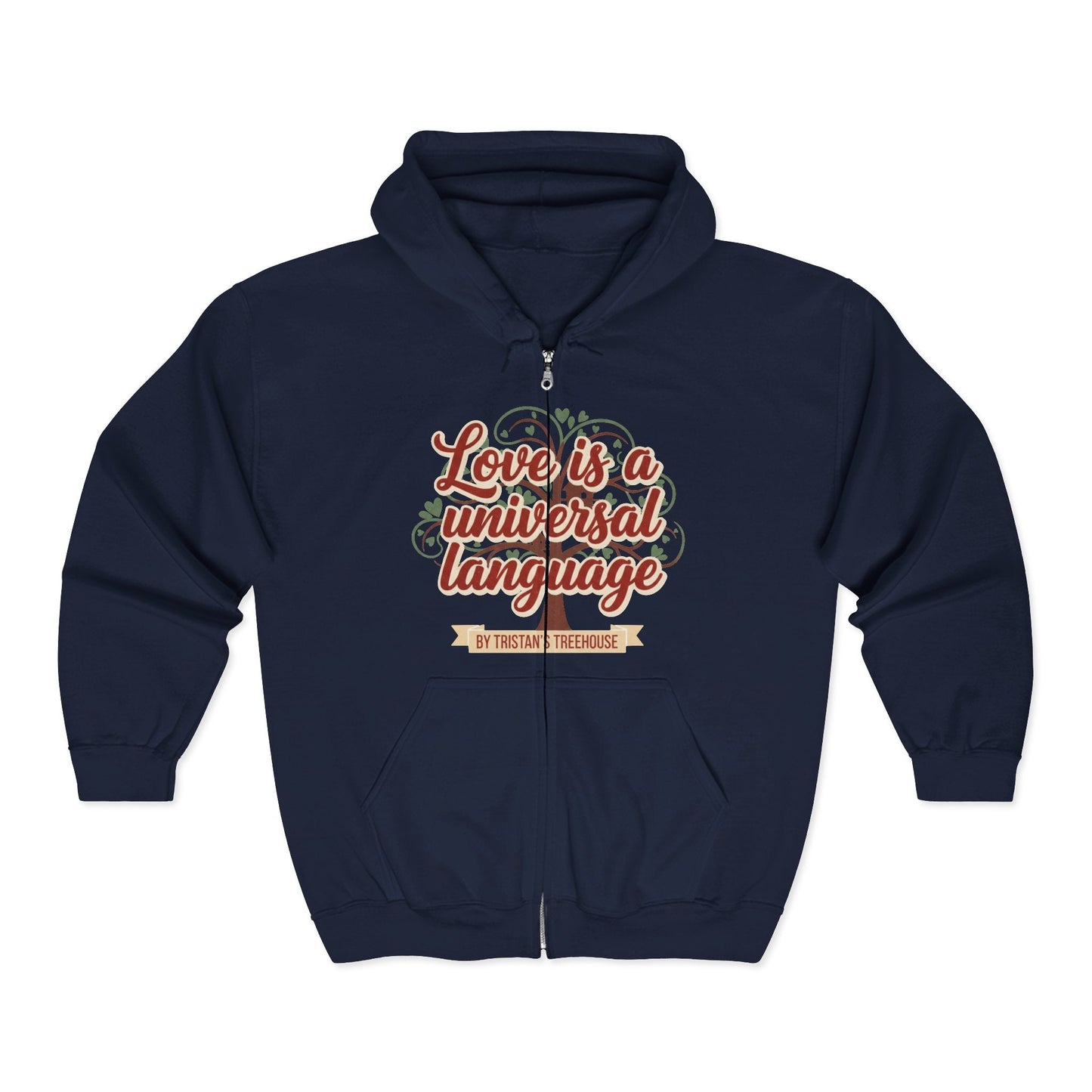 Love Vibes Zip Hoodie —Tristan’s Treehouse  Rustic Lakeside Circle Illustration