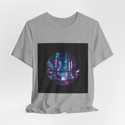 Neon Cyberpunk Skyline Tee | synthwave skyline, future city art