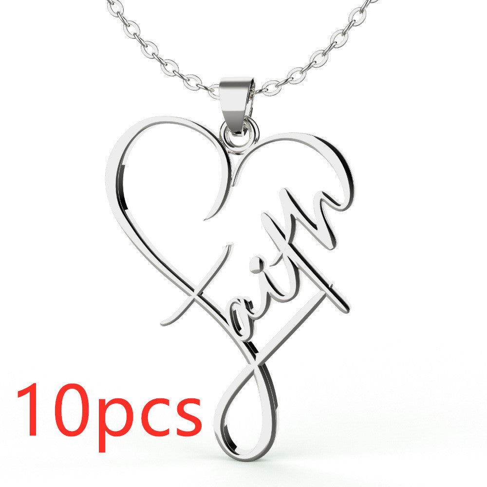 Heart of Faith Pendant Necklace - 925 Sterling Silver Religious Jewelry