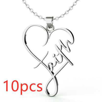 Heart of Faith Pendant Necklace - 925 Sterling Silver Religious Jewelry