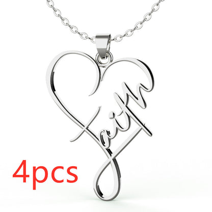Heart of Faith Pendant Necklace - 925 Sterling Silver Religious Jewelry