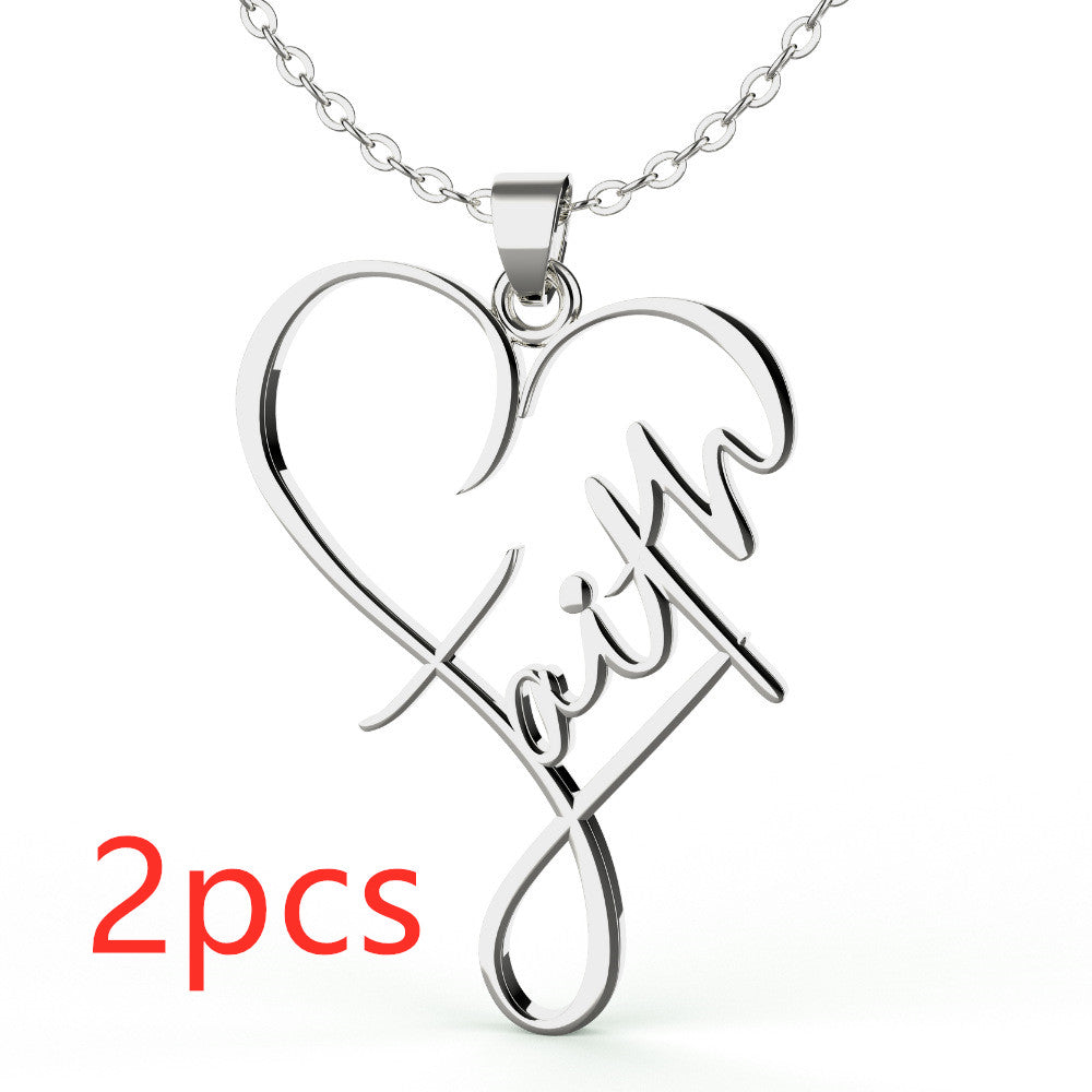 Heart of Faith Pendant Necklace - 925 Sterling Silver Religious Jewelry