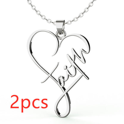 Heart of Faith Pendant Necklace - 925 Sterling Silver Religious Jewelry