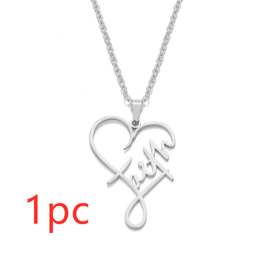Heart of Faith Pendant Necklace - 925 Sterling Silver Religious Jewelry