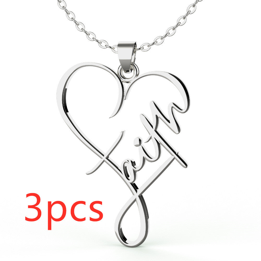 Heart of Faith Pendant Necklace - 925 Sterling Silver Religious Jewelry