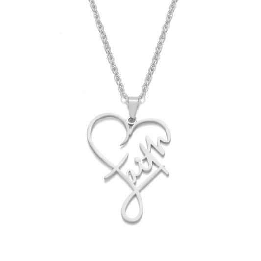 Heart of Faith Pendant Necklace - 925 Sterling Silver Religious Jewelry