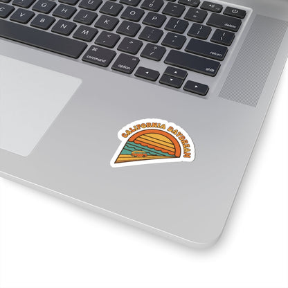 California Daydream Kiss-Cut Sticker | 1970s Sunset, Retro Palm Postcard