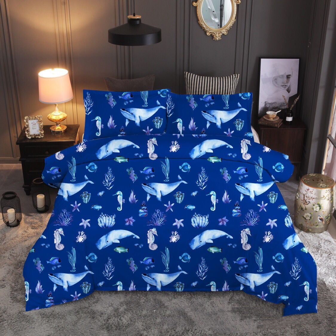Cross Border Foreign Trade Bedding Three Piece Quilt Cover Ocean 3D Quilt Cover Sea Turtle Pillow Cover Amazon Express Wish