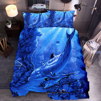 Cross Border Foreign Trade Bedding Three Piece Quilt Cover Ocean 3D Quilt Cover Sea Turtle Pillow Cover Amazon Express Wish