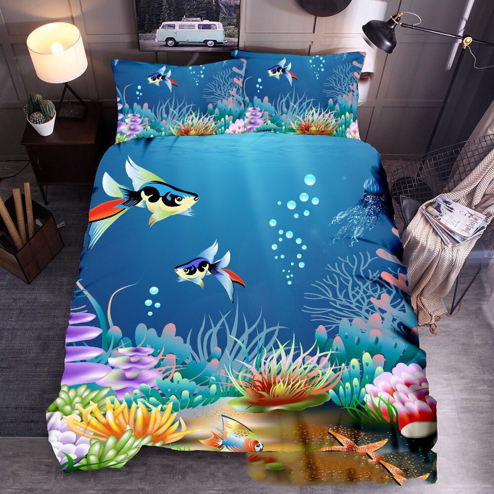 Cross Border Foreign Trade Bedding Three Piece Quilt Cover Ocean 3D Quilt Cover Sea Turtle Pillow Cover Amazon Express Wish