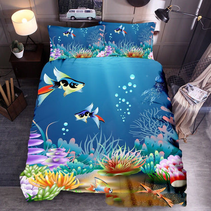 Cross Border Foreign Trade Bedding Three Piece Quilt Cover Ocean 3D Quilt Cover Sea Turtle Pillow Cover Amazon Express Wish