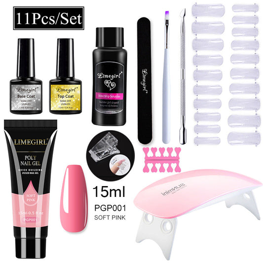Nail Art Set Tool Extension Gel Nail Art UV Lamp Crystal Extension Gel Set Beginner Complete