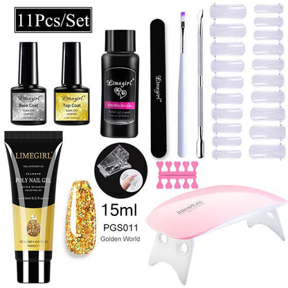 Nail Art Set Tool Extension Gel Nail Art UV Lamp Crystal Extension Gel Set Beginner Complete