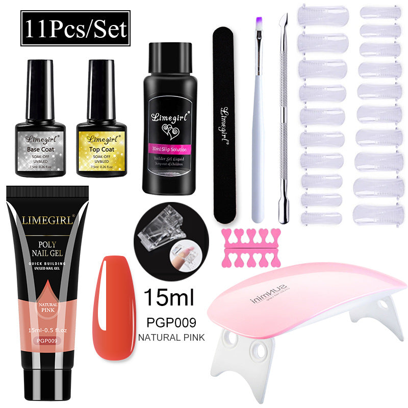 Nail Art Set Tool Extension Gel Nail Art UV Lamp Crystal Extension Gel Set Beginner Complete