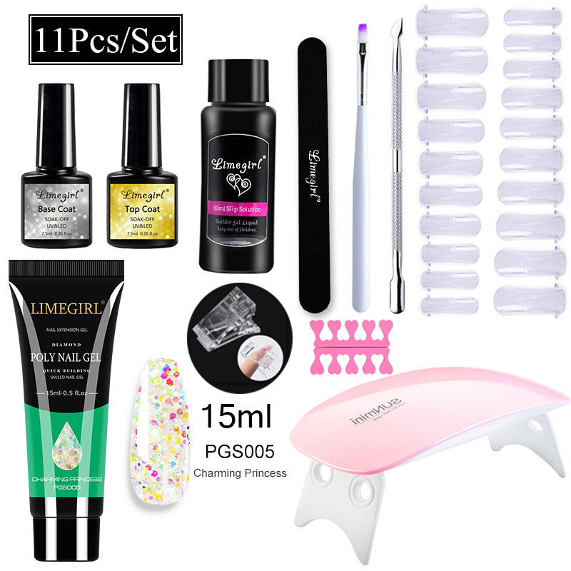 Nail Art Set Tool Extension Gel Nail Art UV Lamp Crystal Extension Gel Set Beginner Complete