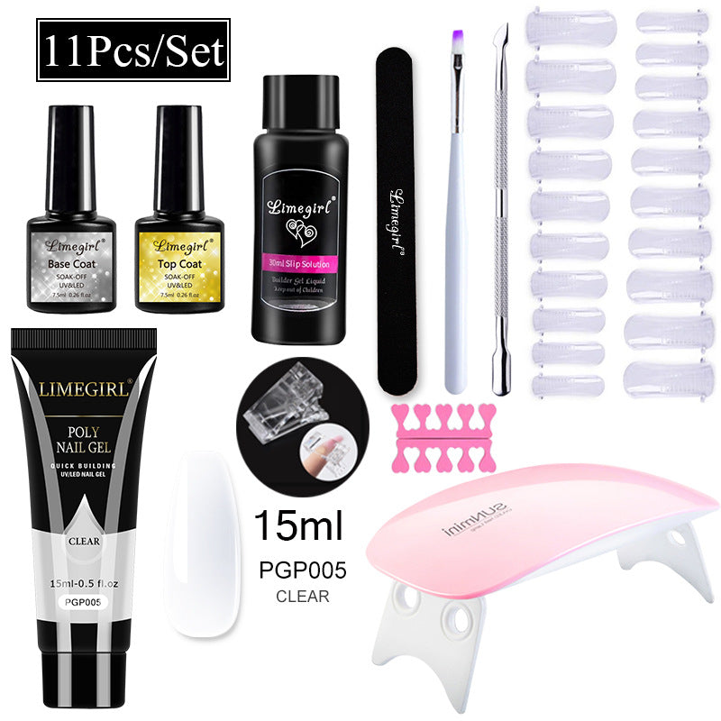 Nail Art Set Tool Extension Gel Nail Art UV Lamp Crystal Extension Gel Set Beginner Complete