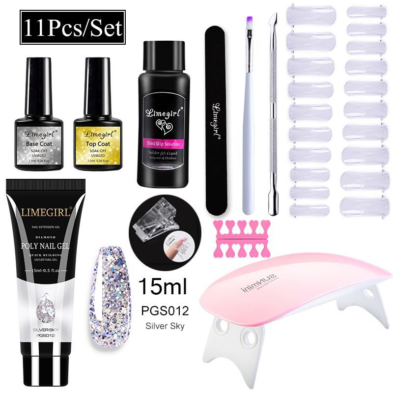 Nail Art Set Tool Extension Gel Nail Art UV Lamp Crystal Extension Gel Set Beginner Complete