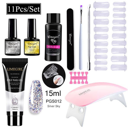 Nail Art Set Tool Extension Gel Nail Art UV Lamp Crystal Extension Gel Set Beginner Complete