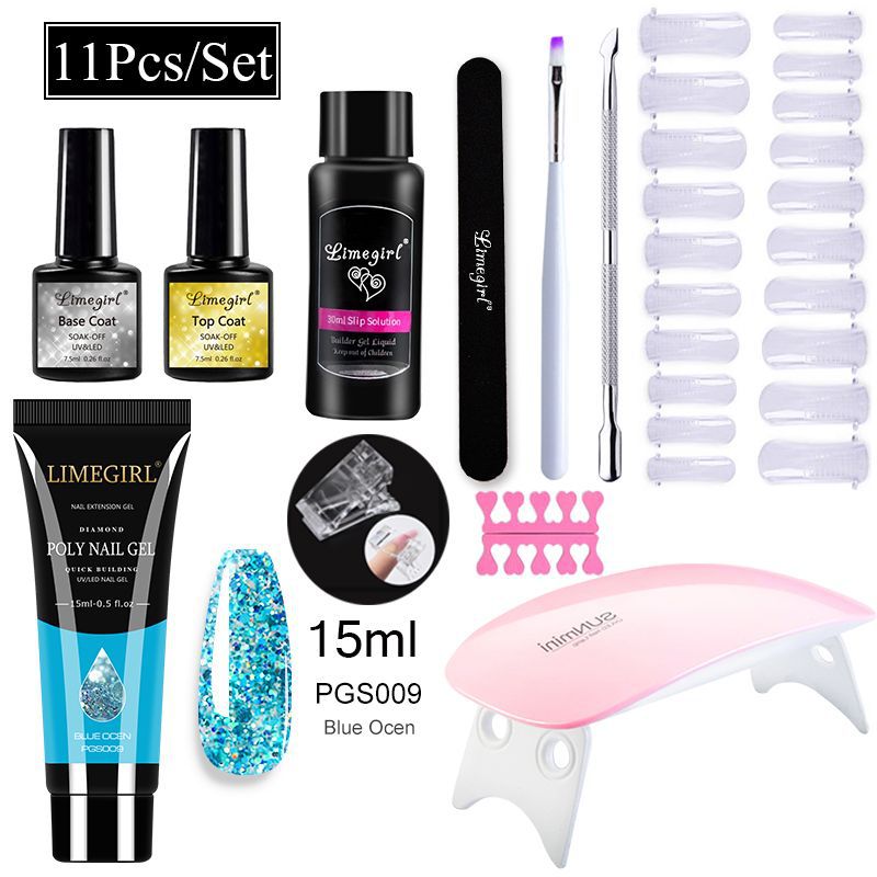 Nail Art Set Tool Extension Gel Nail Art UV Lamp Crystal Extension Gel Set Beginner Complete