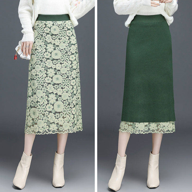 Two-sided Knit Bag Hip Skirt Spring And Autumn New High-waist Mid-length One-step Skirt