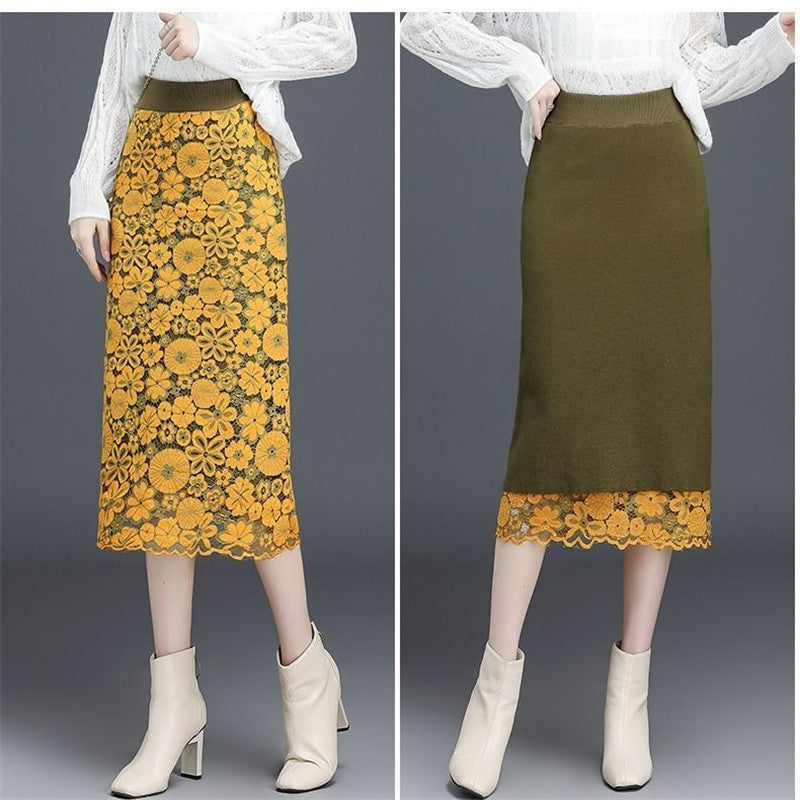 Two-sided Knit Bag Hip Skirt Spring And Autumn New High-waist Mid-length One-step Skirt