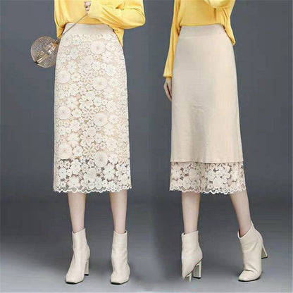 Two-sided Knit Bag Hip Skirt Spring And Autumn New High-waist Mid-length One-step Skirt