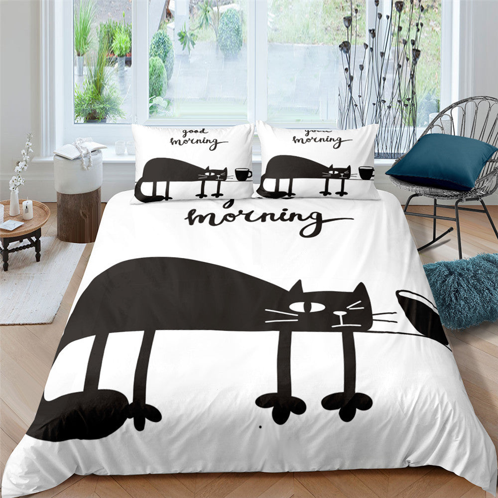 Pet Kitten Three-piece 3D Digital Printing Quilt Cover Pillowcase