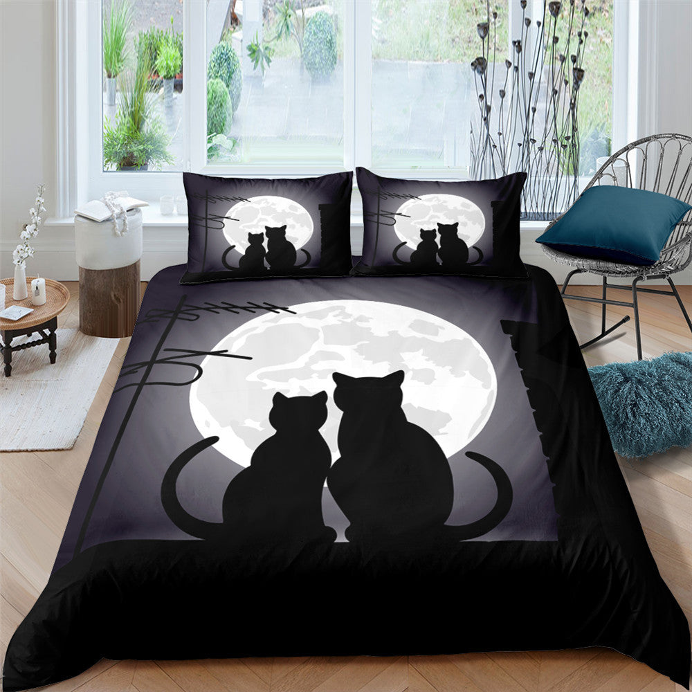 Pet Kitten Three-piece 3D Digital Printing Quilt Cover Pillowcase