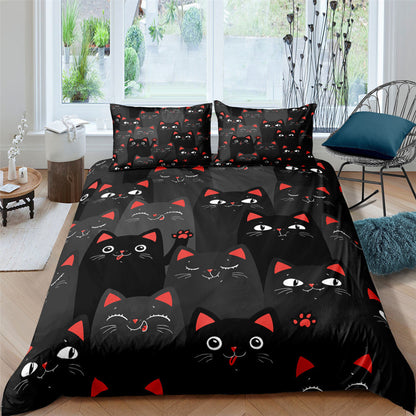 Pet Kitten Three-piece 3D Digital Printing Quilt Cover Pillowcase