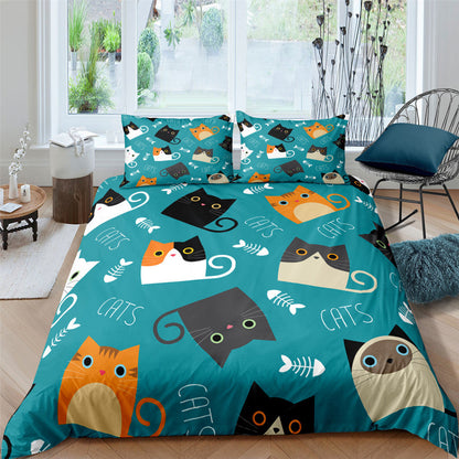 Pet Kitten Three-piece 3D Digital Printing Quilt Cover Pillowcase