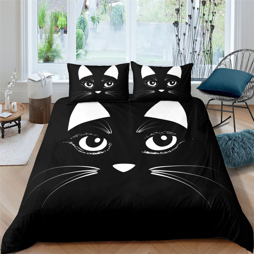 Pet Kitten Three-piece 3D Digital Printing Quilt Cover Pillowcase