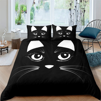 Pet Kitten Three-piece 3D Digital Printing Quilt Cover Pillowcase