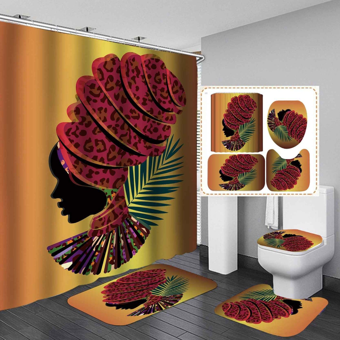 Manufacturers sell shower curtain creative printing waterproof shower cloth at home bathroom shower curtain four sets of wholesale