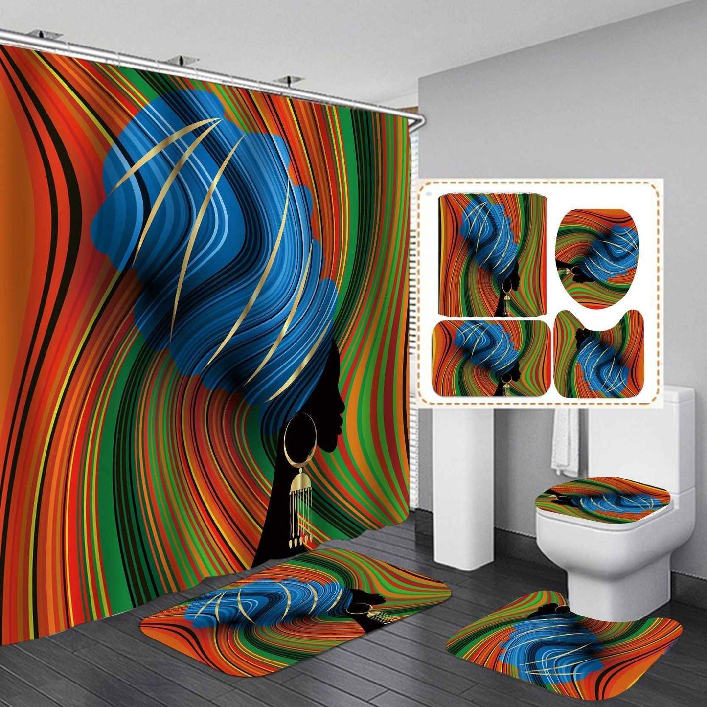Manufacturers sell shower curtain creative printing waterproof shower cloth at home bathroom shower curtain four sets of wholesale