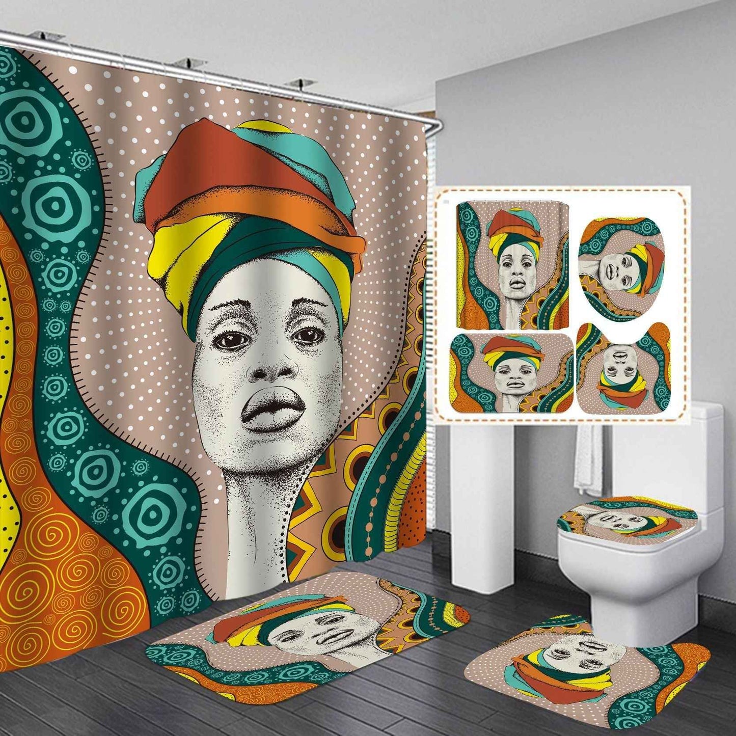 Manufacturers sell shower curtain creative printing waterproof shower cloth at home bathroom shower curtain four sets of wholesale
