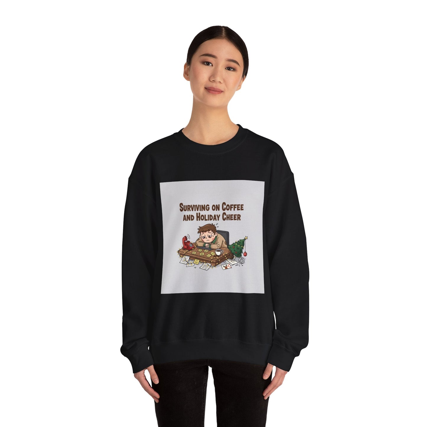 Surviving on Coffee and Holiday Cheer Sweatshirt | holiday burnout, festive but tired