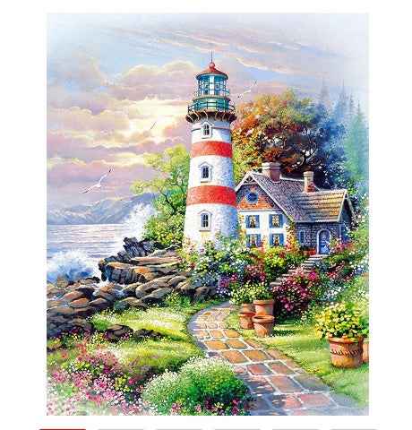 Landscape Lighthouse Wall Painting Rhombus Embroidery Home Decoration Kit