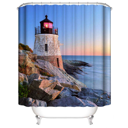 Waterproof Shower Curtain Sea Level Lighthouse Shower Curtain Floor Mat Set