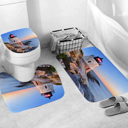 Waterproof Shower Curtain Sea Level Lighthouse Shower Curtain Floor Mat Set