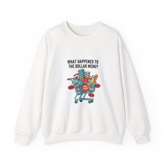 What Happened to the Dollar Menu? Sweatshirt | Grocery Prices Meme, Budget Humor
