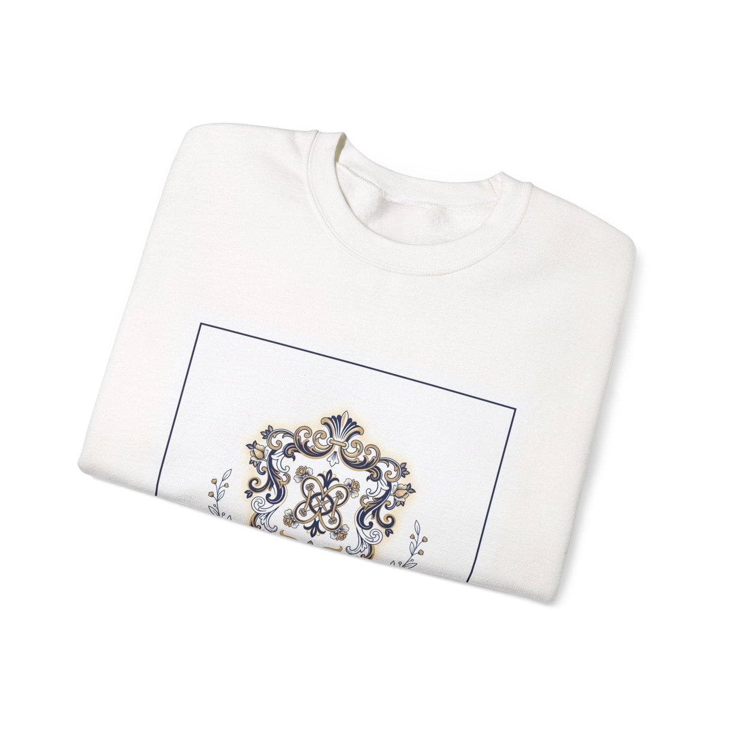Ornate Pin Emblem Crewneck Sweatshirt | brooch graphic, baroque print