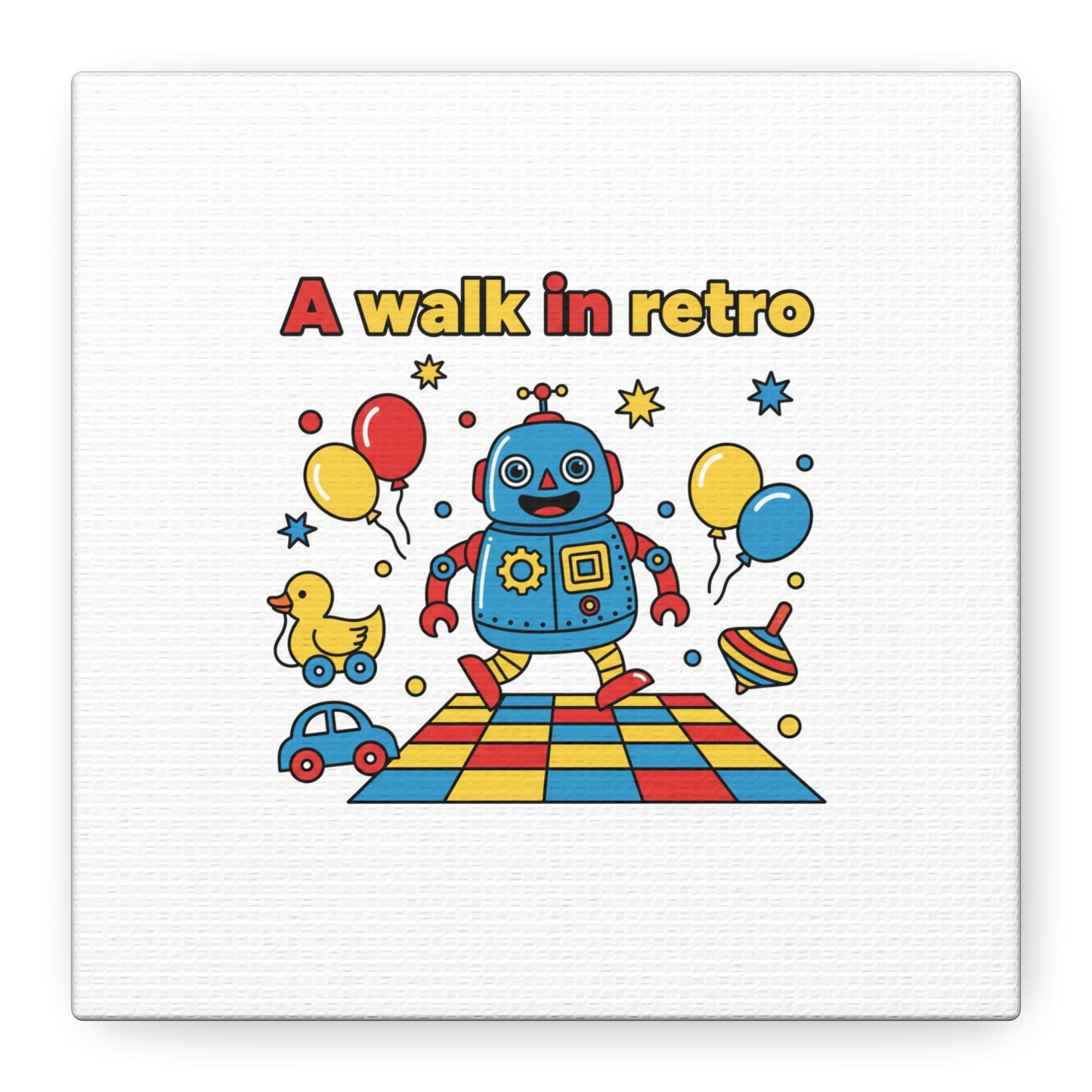 Retro Toy Robot Canvas | Throwback Kid, Primary Color Nostalgia