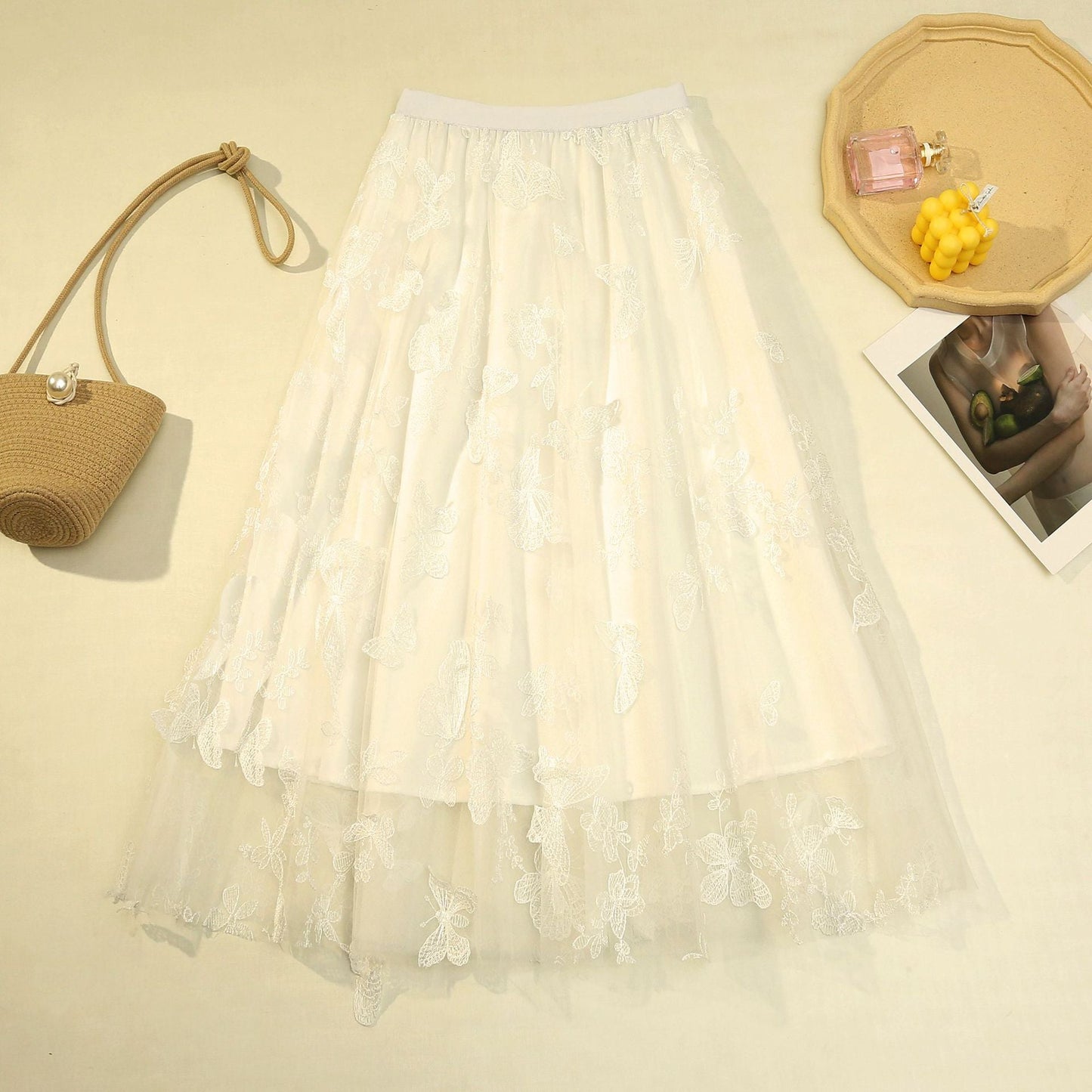 Mid-length Three-dimensional Butterfly Mesh Skirt