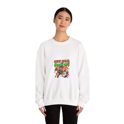 Stay Calm Crash Out Crewneck Sweatshirt | neon graffiti, meltdown design