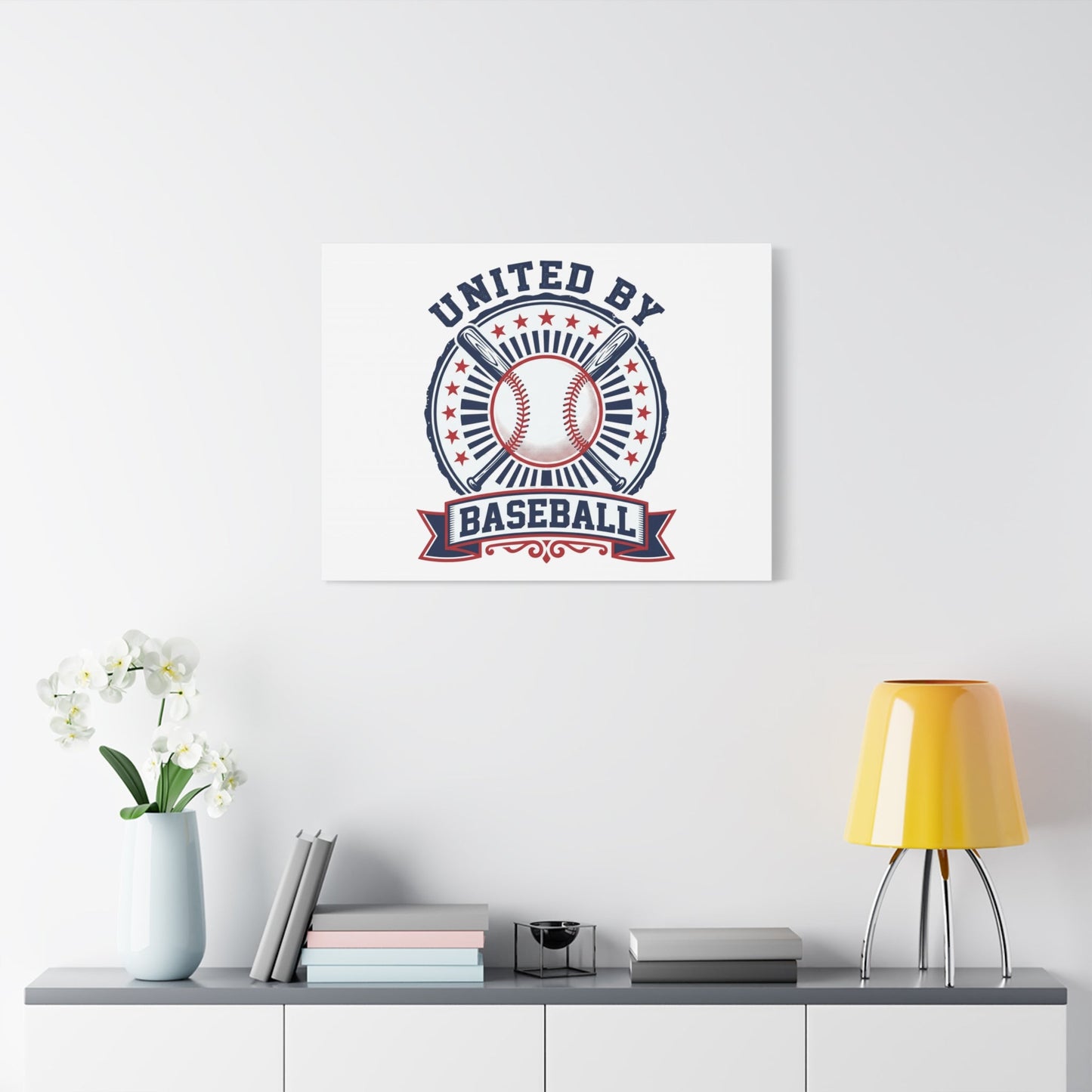 United by Baseball Canvas | Patriotic Baseball Graphic, Red White Blue Wall Art
