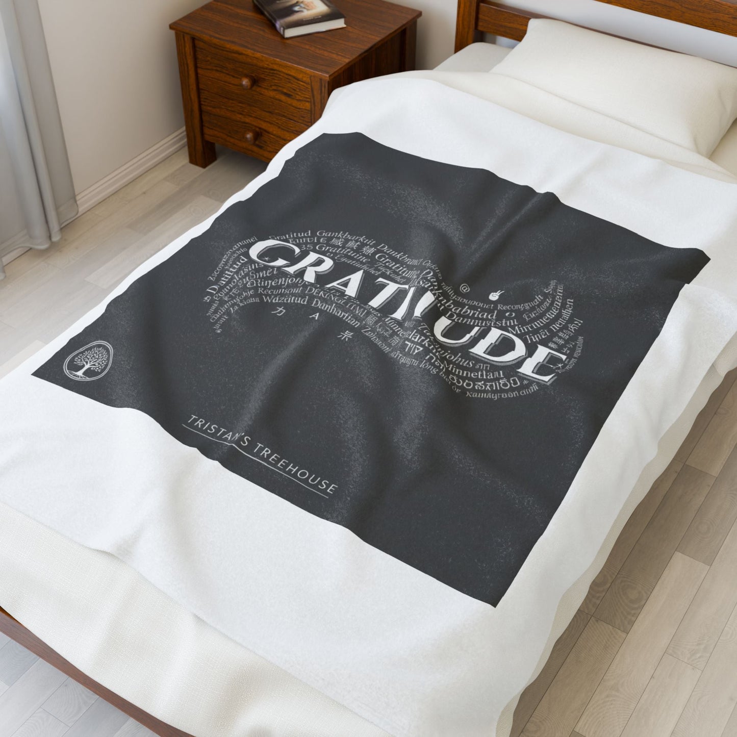 Gratitude Typography Velveteen Plush Blanket | pastel tiny treats, cozy micro-indulgence
