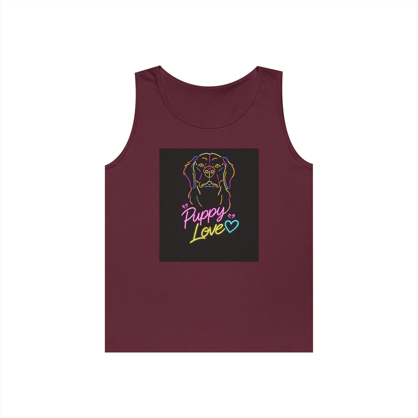Puppy Love Tank Top — Neon Dog Graphic Summer Tee