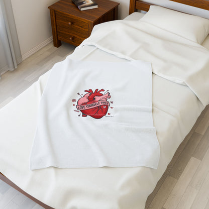 Love Yourself First Heart Illustration Velveteen Plush Blanket, anti‑Valentine, edgy heart